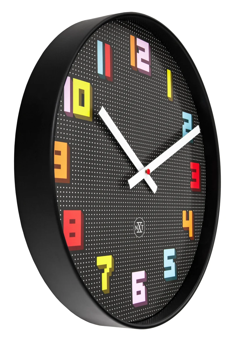 Wall Clock 35cm-Silent-Black/Multicolour-ABS- nXt 'Game'