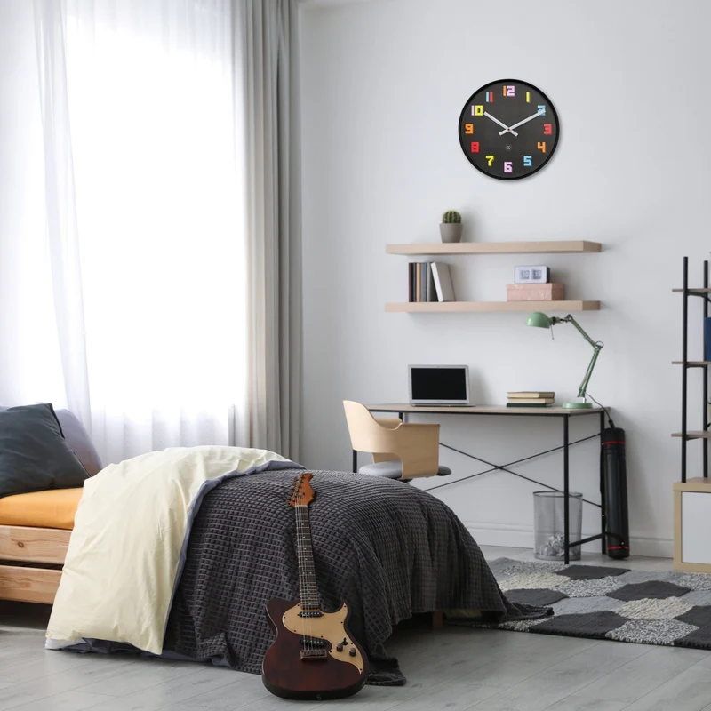 Wall Clock 35cm-Silent-Black/Multicolour-ABS- nXt 'Game'