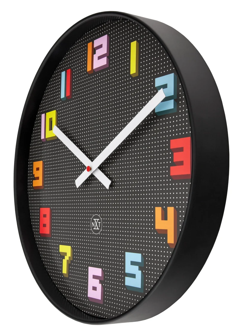 Wall Clock 35cm-Silent-Black/Multicolour-ABS- nXt 'Game'