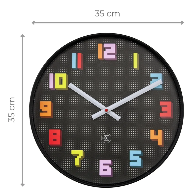 Wall Clock 35cm-Silent-Black/Multicolour-ABS- nXt 'Game'