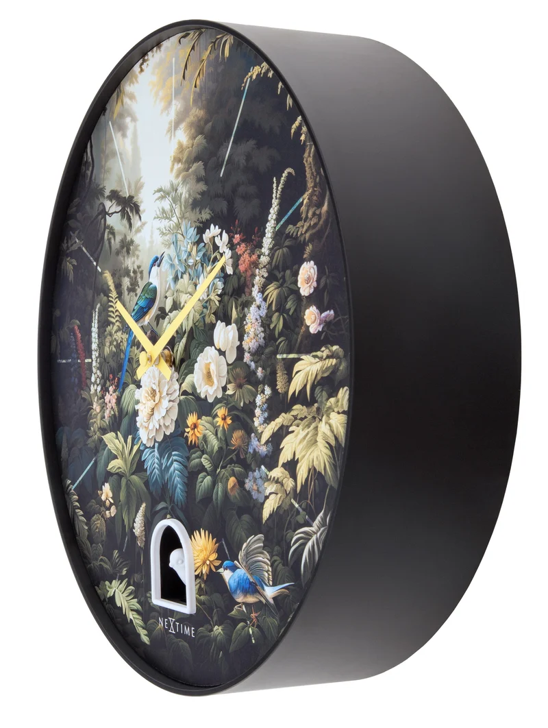 Wall clock 30cmØ - Plastic - Black - Cuckoo - NeXtime 'Vanity Cuckoo'