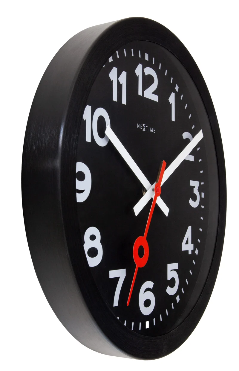 Wall Clock 35cm-Silent-Black-Anodized Aluminium-NeXtime 'Station All Black'