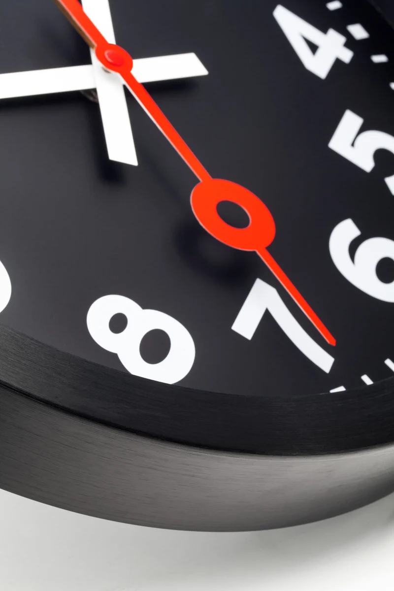 Wall Clock 35cm-Silent-Black-Anodized Aluminium-NeXtime 'Station All Black'