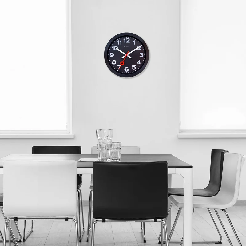 Wall Clock 35cm-Silent-Black-Anodized Aluminium-NeXtime 'Station All Black'
