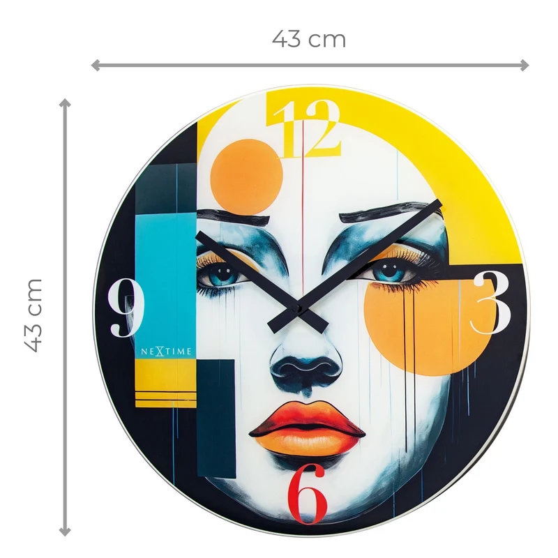 Wall clock 43cm-Silent-Multicolour-Glass-NeXtime 'Vogue'