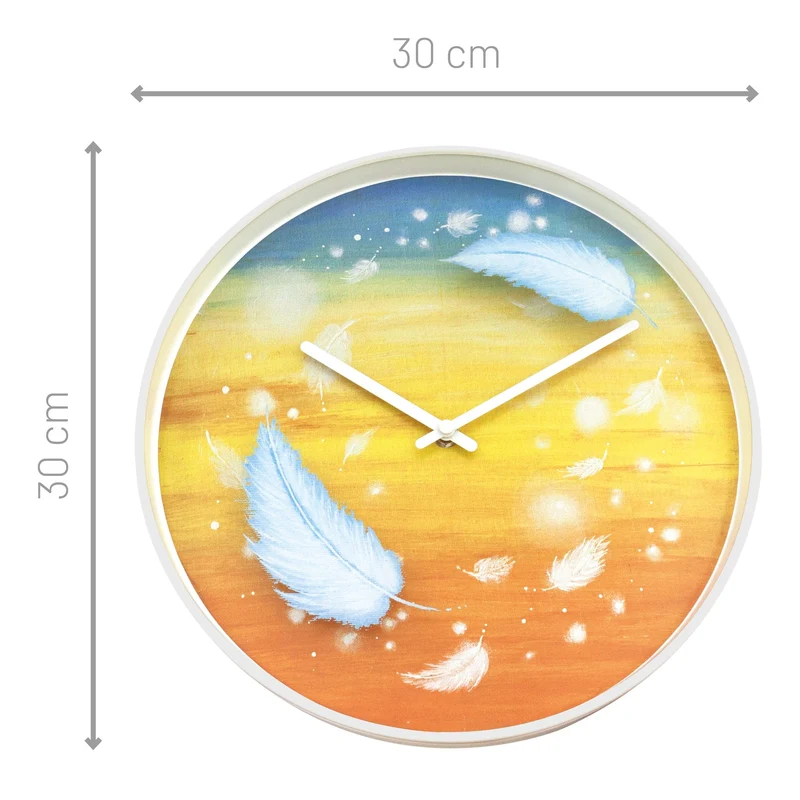 Wall clock 30cm - Silent - Multicolour - Plastic - "Feathers"