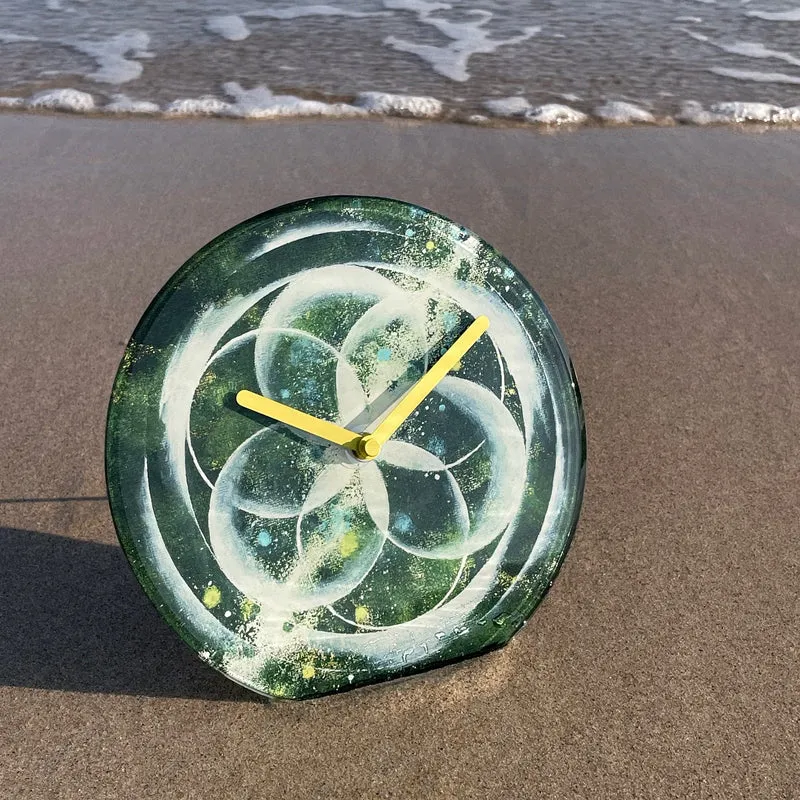 Table/Wall clock 20cm - Silent - Green - Tempered Glass - "Cosmo Table"