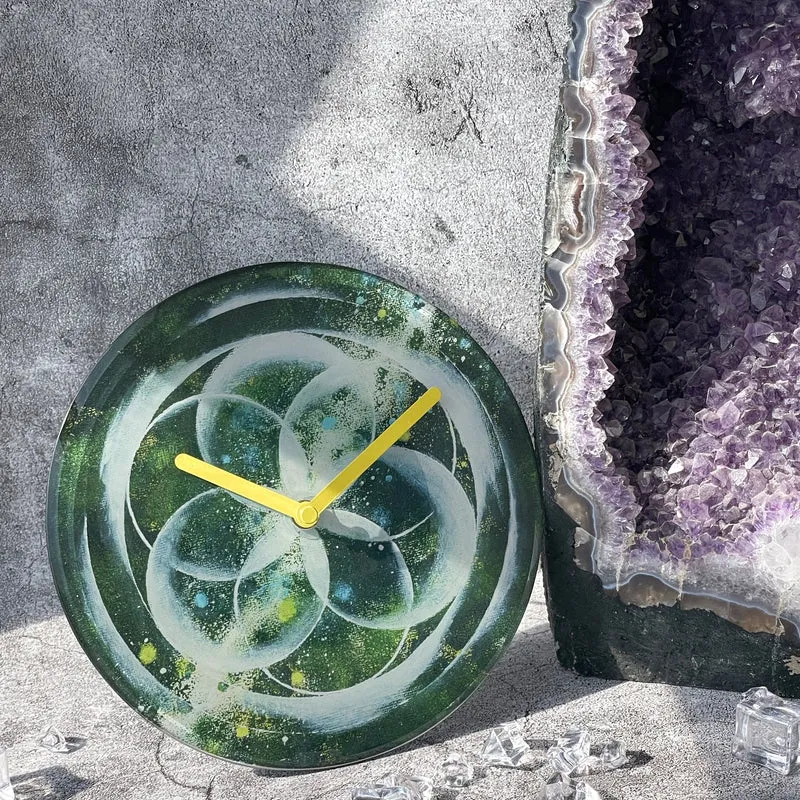 Table/Wall clock 20cm - Silent - Green - Tempered Glass - "Cosmo Table"