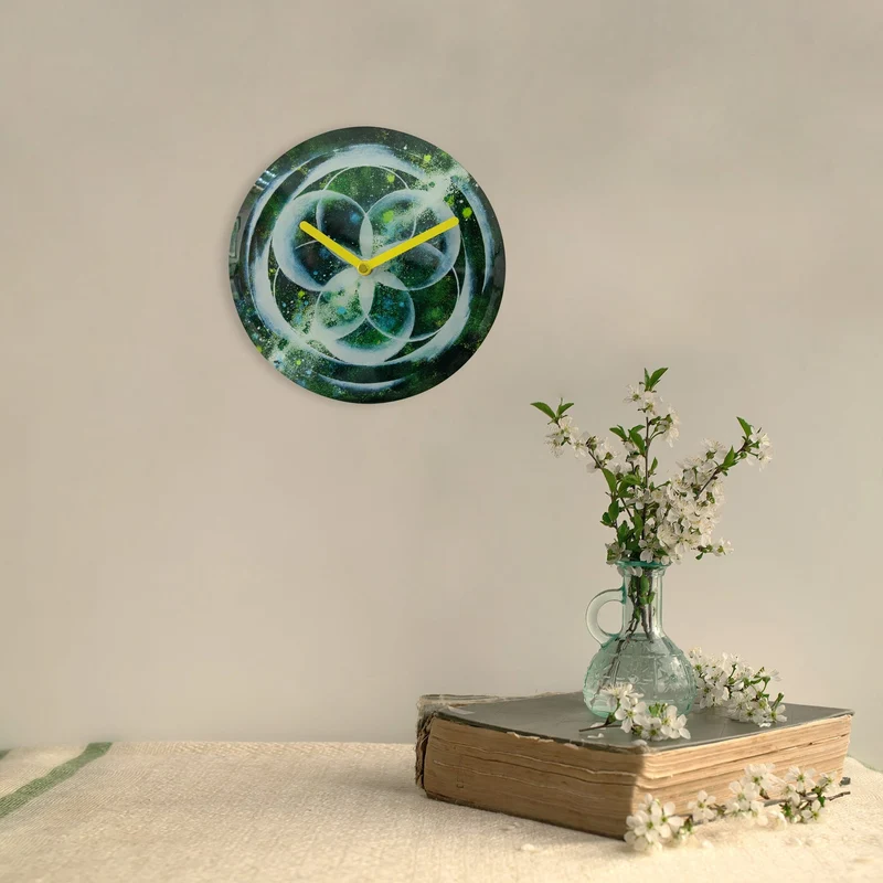 Table/Wall clock 20cm - Silent - Green - Tempered Glass - "Cosmo Table"