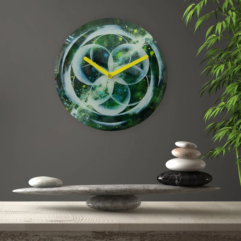 Table/Wall clock 20cm - Silent - Green - Tempered Glass - "Cosmo Table"