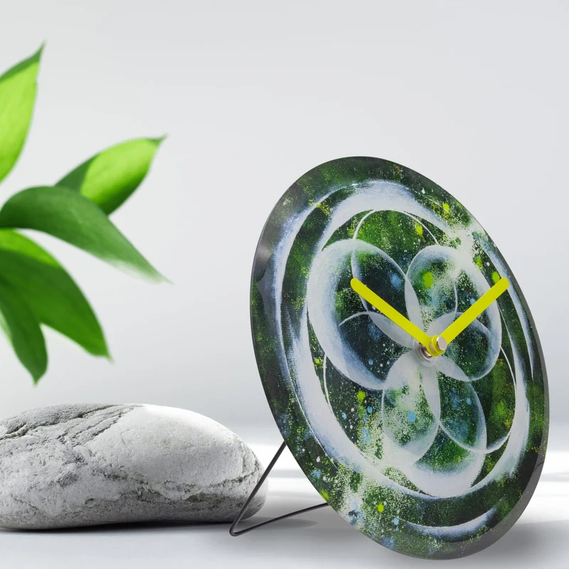 Table/Wall clock 20cm - Silent - Green - Tempered Glass - "Cosmo Table"