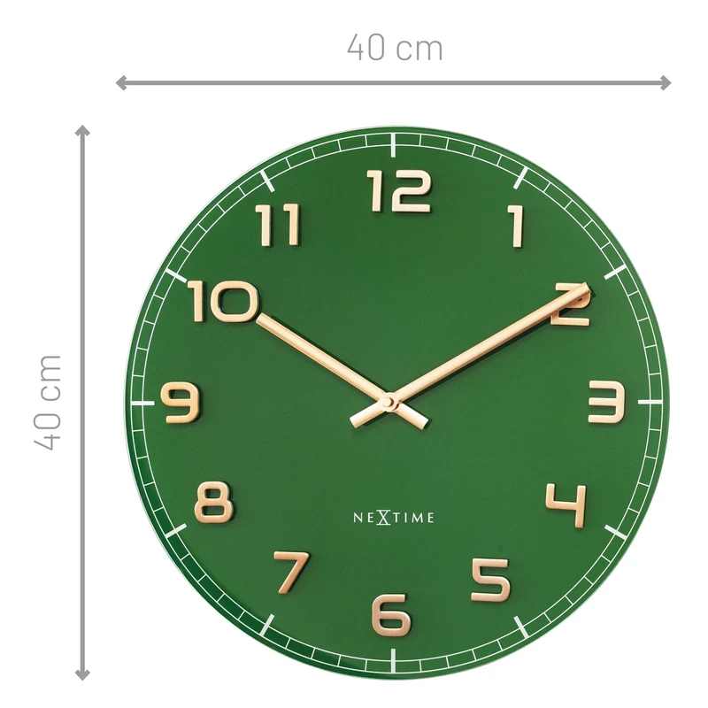 Wall clock 40cm - Silent - Green - Glass/Aluminium - "Classy Medium"