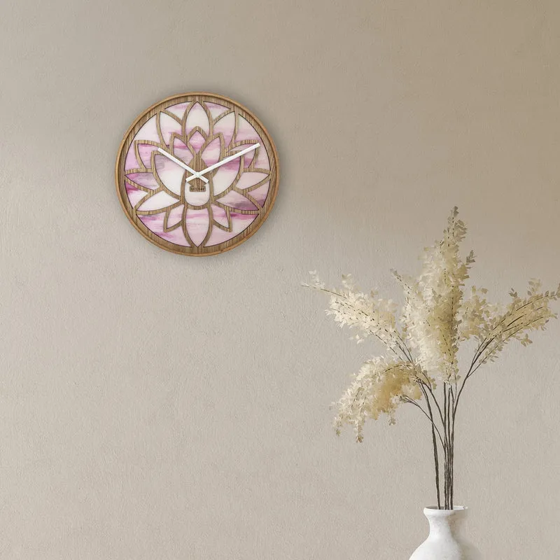Wall clock 40cm - Silent - Pink - Wood - "Lotus"