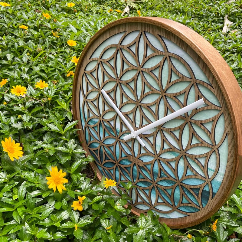 Wall clock 40cm - Silent - Green - Wood -"Concord"