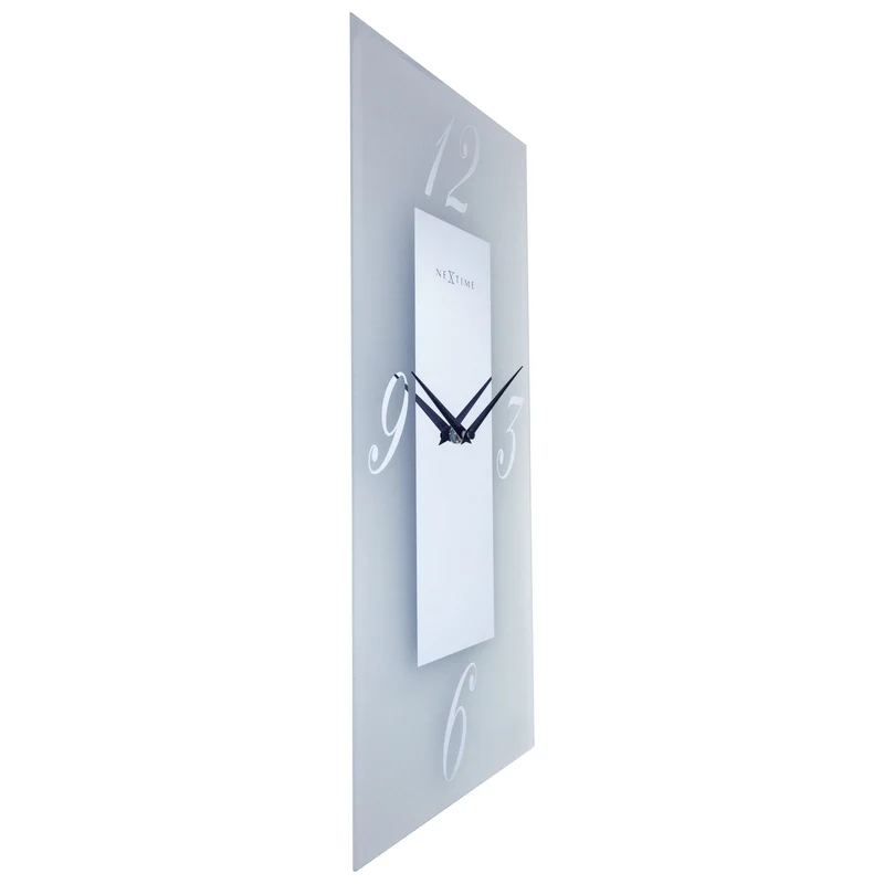 Wall clock 20x50cm - Silent - Glass - Frosted/Mirror - "Dali"