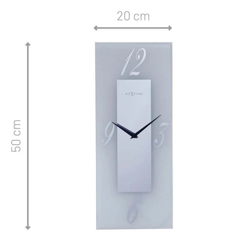 Wall clock 20x50cm - Silent - Glass - Frosted/Mirror - "Dali"
