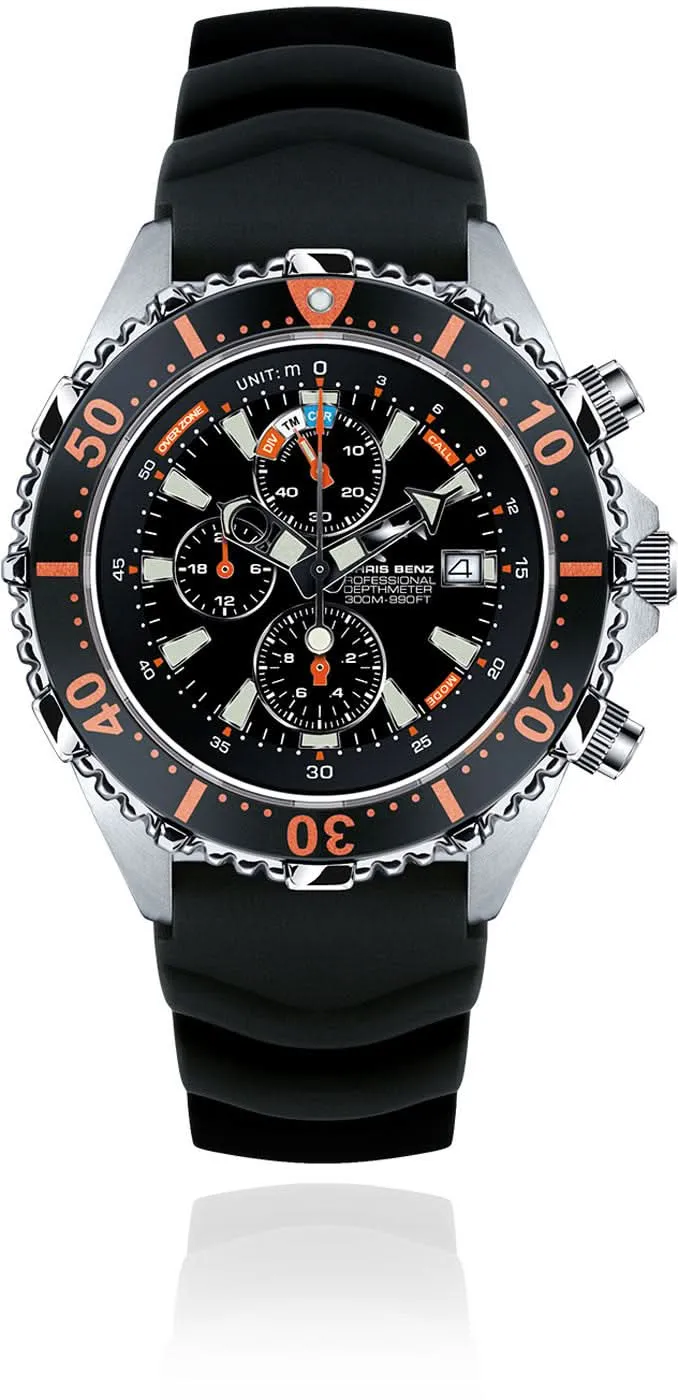Chris Benz Depthmeter Chronograph 300M CB-C300-O-KBS Herrenuhr • 300m Wasserdicht • Analoger Tiefenmesser