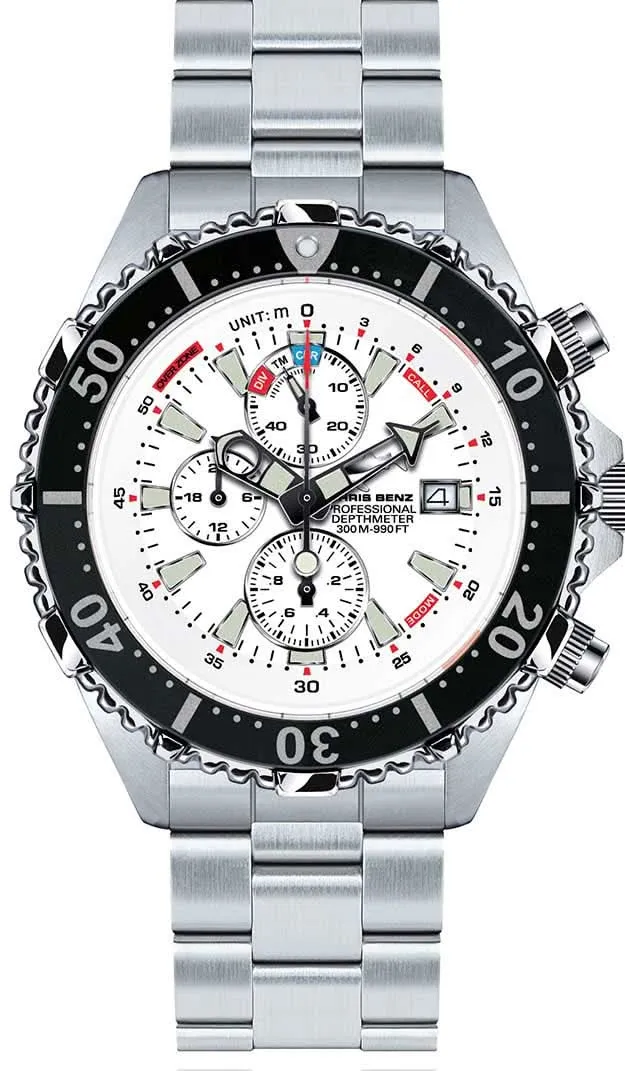 Chris Benz Depthmeter Chronograph 300M CB-C300-W-MB Herrenuhr • Analoger Tiefenmesser • 300m Wasserdicht