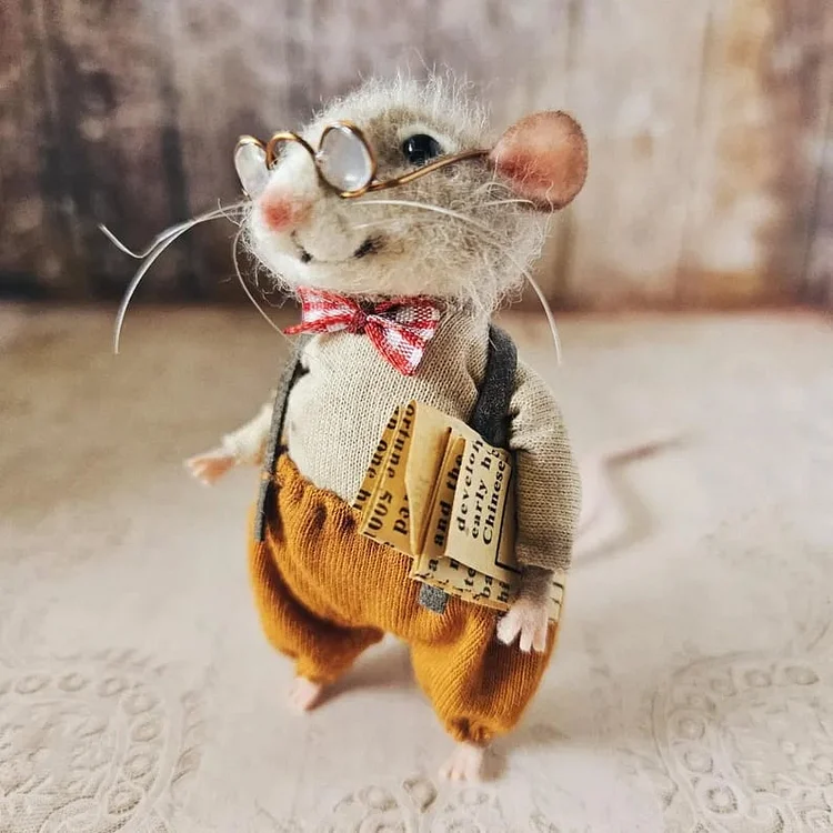Handgemaakte Viltmuis Decoratiefiguur - Wol & Leer - 7,6 cm - Schattig Ornament voor Seizoensdecoratie | Sansoti