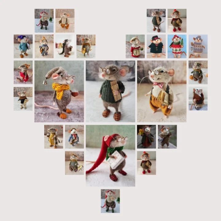 Handgemaakte Viltmuis Decoratiefiguur - Wol & Leer - 7,6 cm - Schattig Ornament voor Seizoensdecoratie | Sansoti