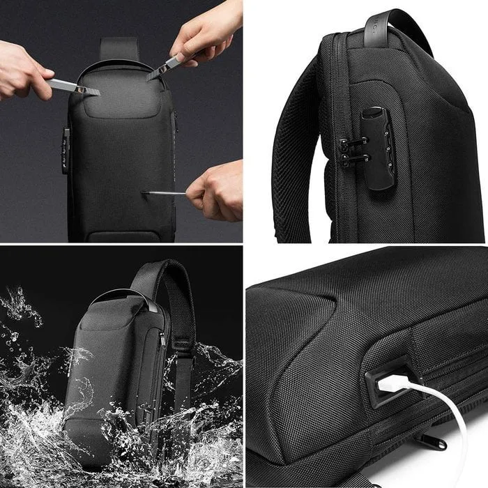 Crossbody Schoudertas met USB Oplaadpoort en Cijferslot Waterafstotend voor Reizen Werk en Dagelijks Gebruik | Sansoti