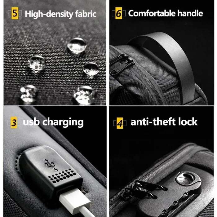 Crossbody Schoudertas met USB Oplaadpoort en Cijferslot Waterafstotend voor Reizen Werk en Dagelijks Gebruik | Sansoti