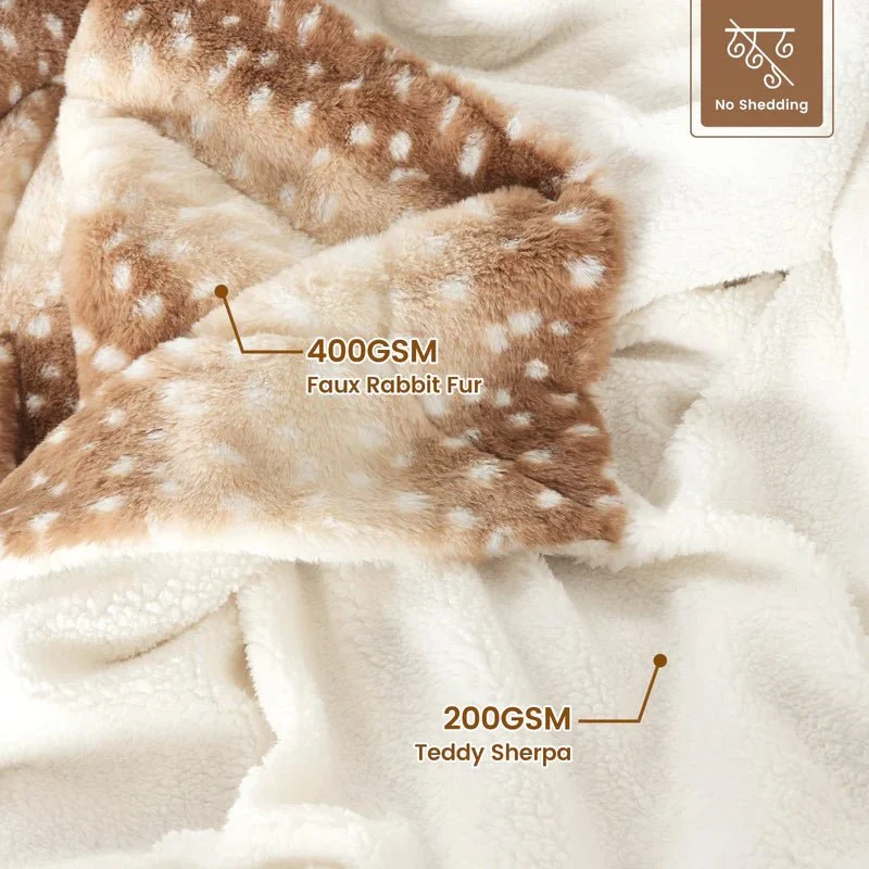 Dubbelzijdige Pluche Plaid met Hertenpatroon Beige Grijs 150x200 200x230 Warm Winterdeken Sofadeken Woonkamer | Sansoti