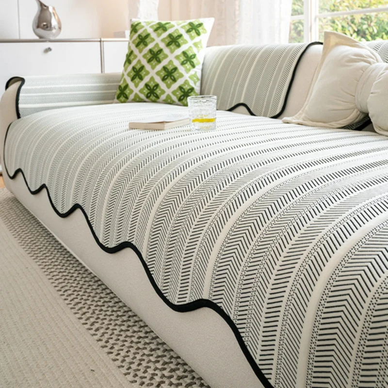 Herringbone Bankhoes met Golfrand Visgraat Microvezel Meubelbeschermer Zitdecoratie Bankovertrek Woonkamer | Sansoti