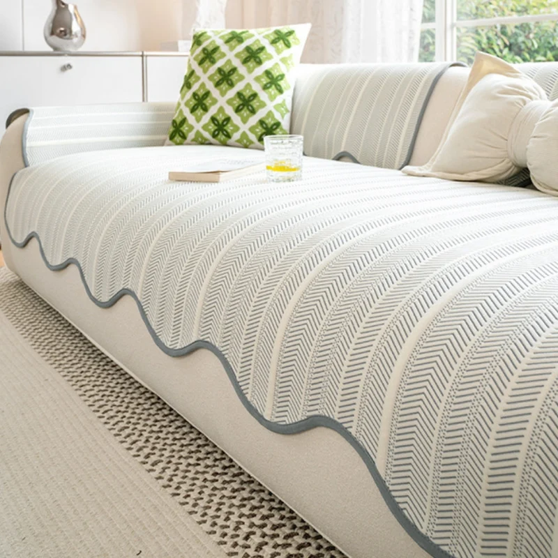 Herringbone Bankhoes met Golfrand Visgraat Microvezel Meubelbeschermer Zitdecoratie Bankovertrek Woonkamer | Sansoti