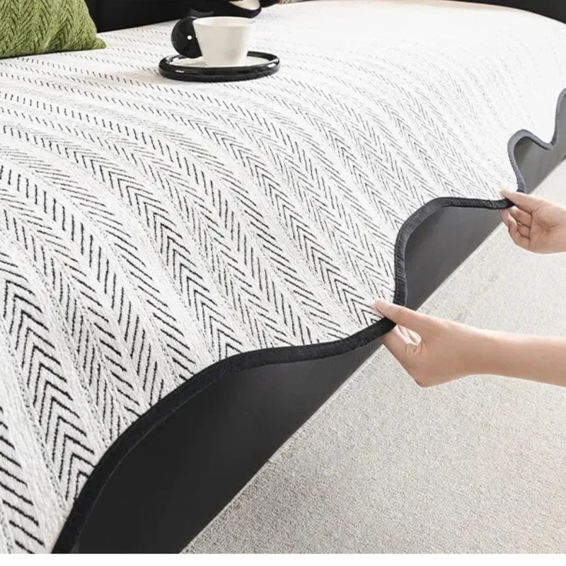 Herringbone Bankhoes met Golfrand Visgraat Microvezel Meubelbeschermer Zitdecoratie Bankovertrek Woonkamer | Sansoti