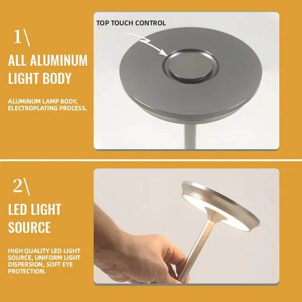 Dimbare Tafellamp Oplaadbaar Waterbestendig Metaal Touch Bediening Draadloos LED Sfeerverlichting Sfeerlamp | Sansoti