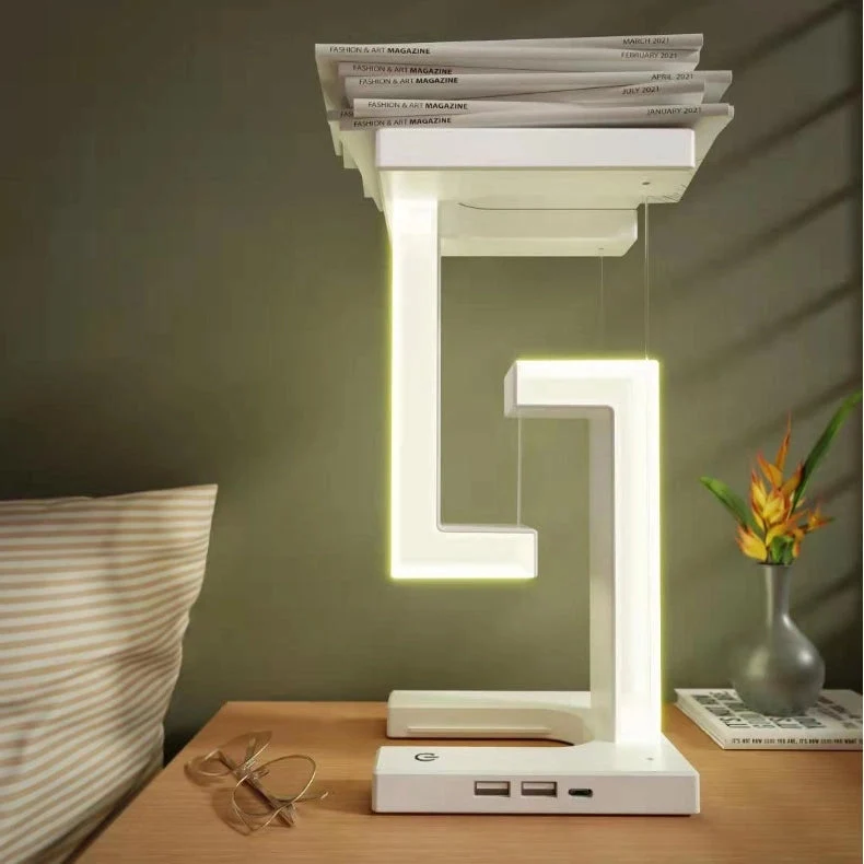 Zwevende Tafellamp met Draadloze Oplader Magnetisch Dimbaar Wit Bureau Nachtlamp Modern Touch Schakelaar | Sansoti