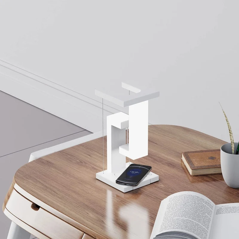 Zwevende Tafellamp met Draadloze Oplader Magnetisch Dimbaar Wit Bureau Nachtlamp Modern Touch Schakelaar | Sansoti