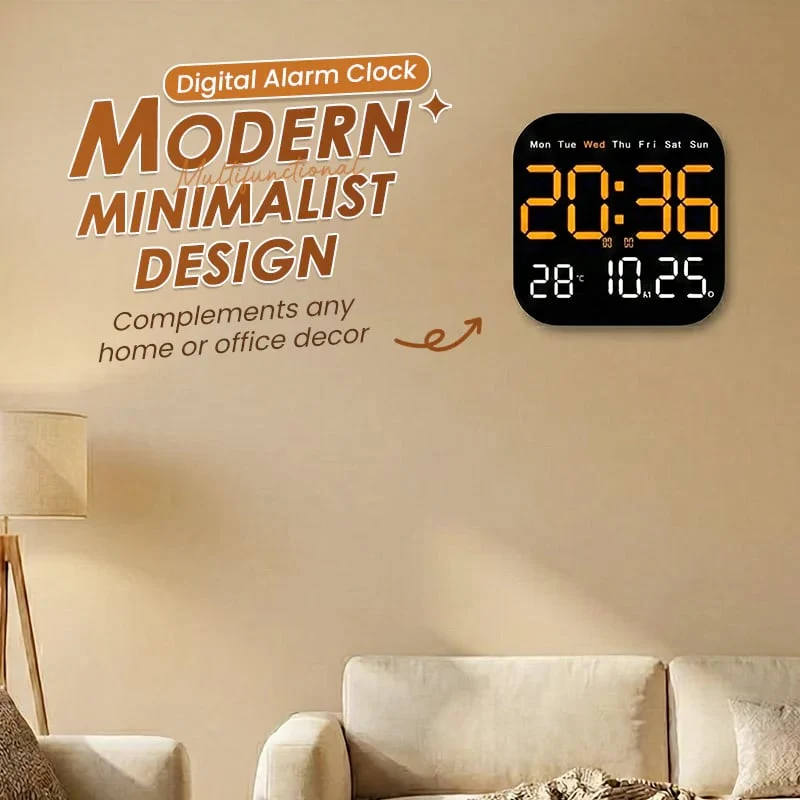 Digitale Wandklok met Afstandsbediening Temperatuurweergave Datum Dimbaar Modern Design voor Kantoor Slaapkamer | Sansoti