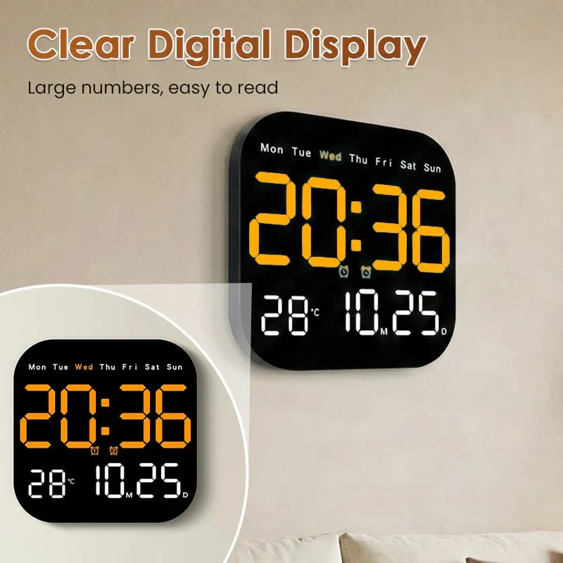 Digitale Wandklok met Afstandsbediening Temperatuurweergave Datum Dimbaar Modern Design voor Kantoor Slaapkamer | Sansoti