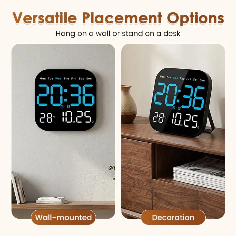 Digitale Wandklok met Afstandsbediening Temperatuurweergave Datum Dimbaar Modern Design voor Kantoor Slaapkamer | Sansoti