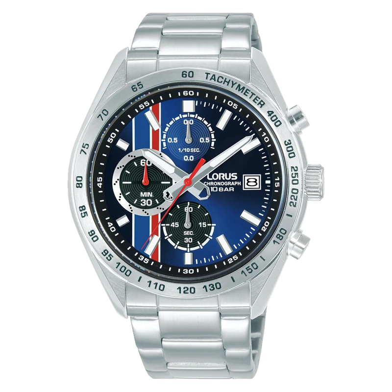 Lorus Sports RM393JX9 Herrenuhr Chronograph Dunkelblau • Mineralglas • Edelstahlarmband