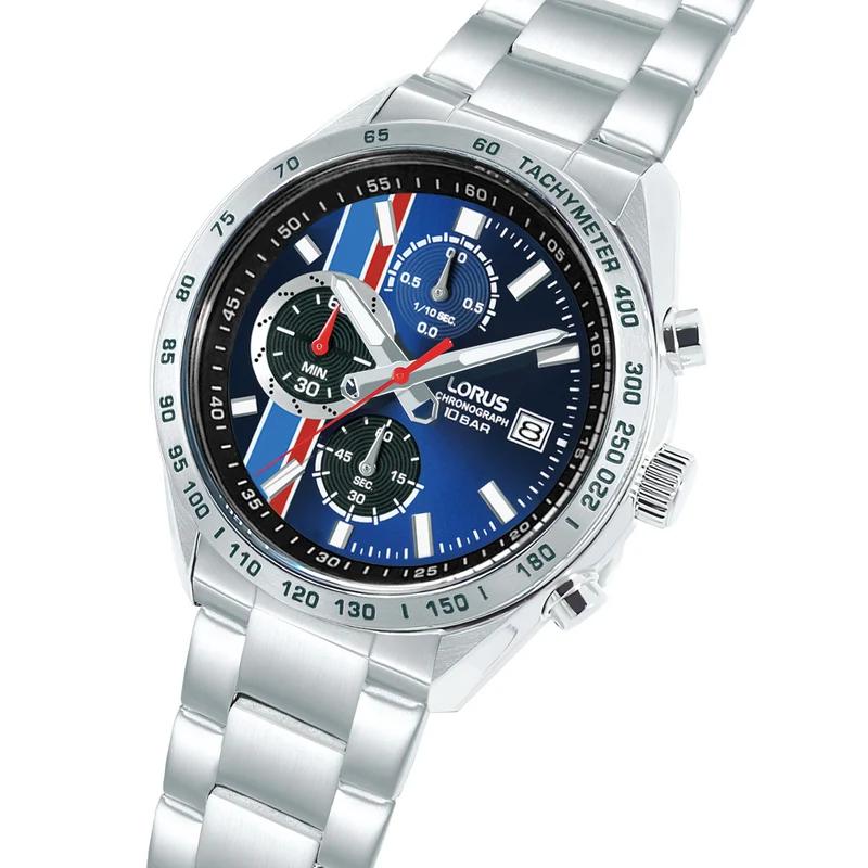 Lorus Sports RM393JX9 Herrenuhr Chronograph Dunkelblau • Mineralglas • Edelstahlarmband