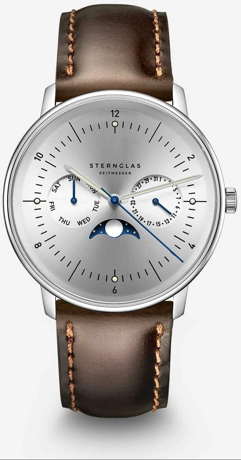 Sternglas Naos Moonphase S01-NM52-BR03 Herrenuhr • Preisgekröntes Bauhaus-Design aus Hamburg • Kratzfestes Saphirglas