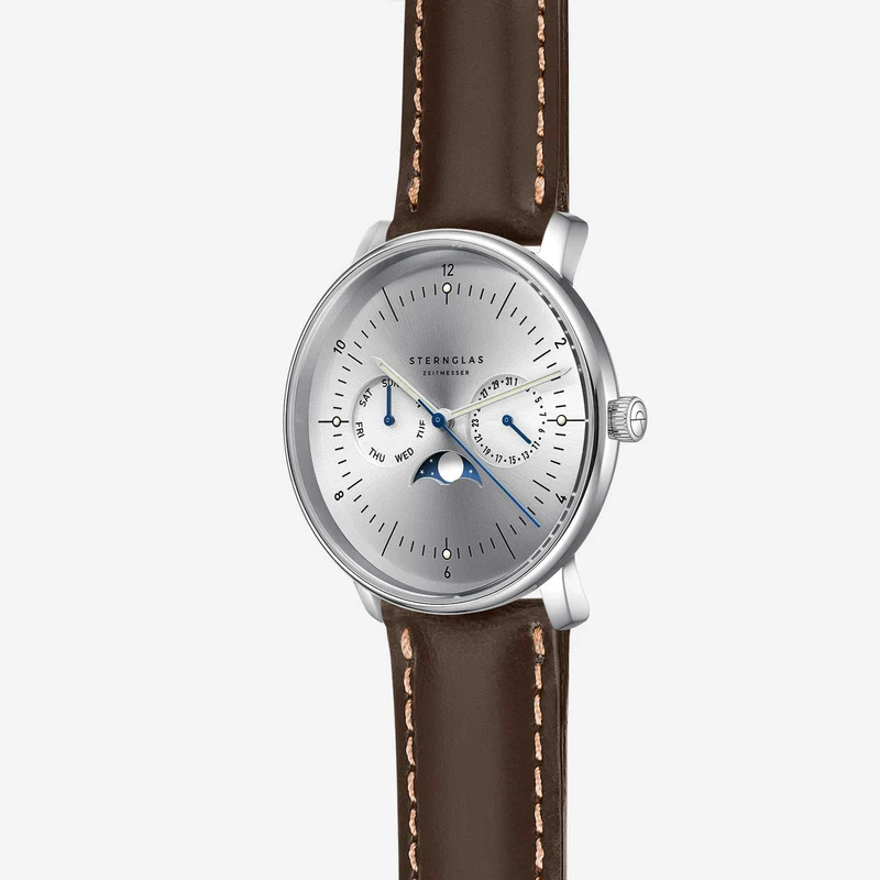 Sternglas Naos Moonphase S01-NM52-BR03 Herrenuhr • Preisgekröntes Bauhaus-Design aus Hamburg • Kratzfestes Saphirglas