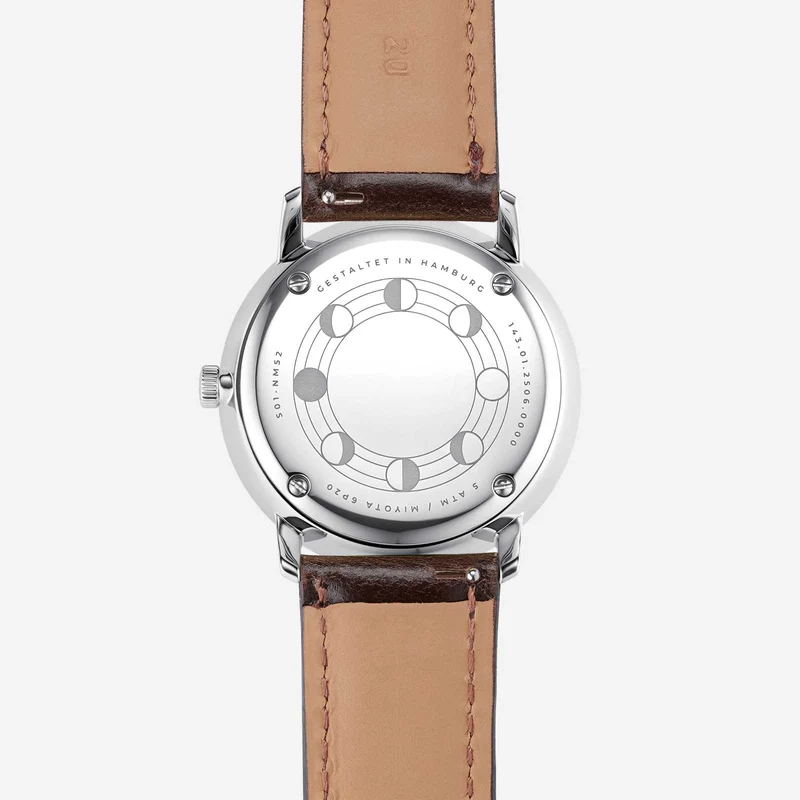 Sternglas Naos Moonphase S01-NM52-BR03 Herrenuhr • Preisgekröntes Bauhaus-Design aus Hamburg • Kratzfestes Saphirglas