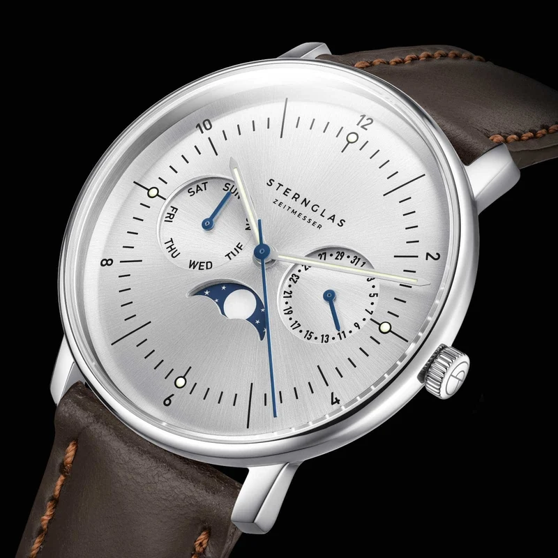 Sternglas Naos Moonphase S01-NM52-BR03 Herrenuhr • Preisgekröntes Bauhaus-Design aus Hamburg • Kratzfestes Saphirglas