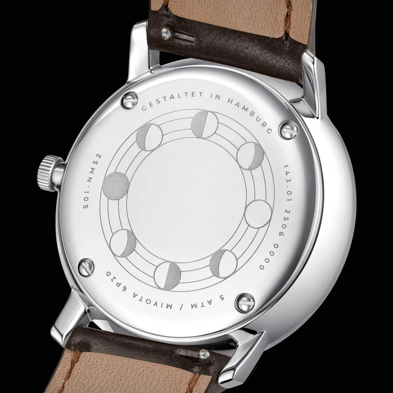 Sternglas Naos Moonphase S01-NM52-BR03 Herrenuhr • Preisgekröntes Bauhaus-Design aus Hamburg • Kratzfestes Saphirglas