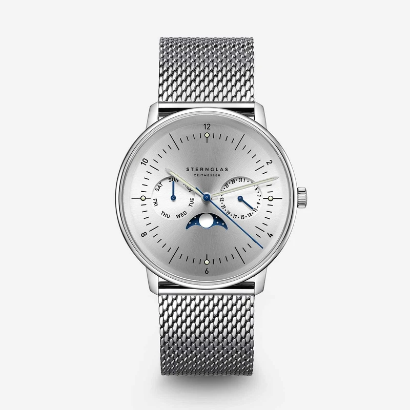 Sternglas Naos Moonphase S01-NM52-BR03 Herrenuhr • Preisgekröntes Bauhaus-Design aus Hamburg • Kratzfestes Saphirglas