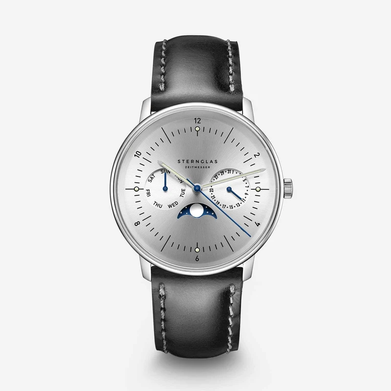 Sternglas Naos Moonphase S01-NM52-BR03 Herrenuhr • Preisgekröntes Bauhaus-Design aus Hamburg • Kratzfestes Saphirglas