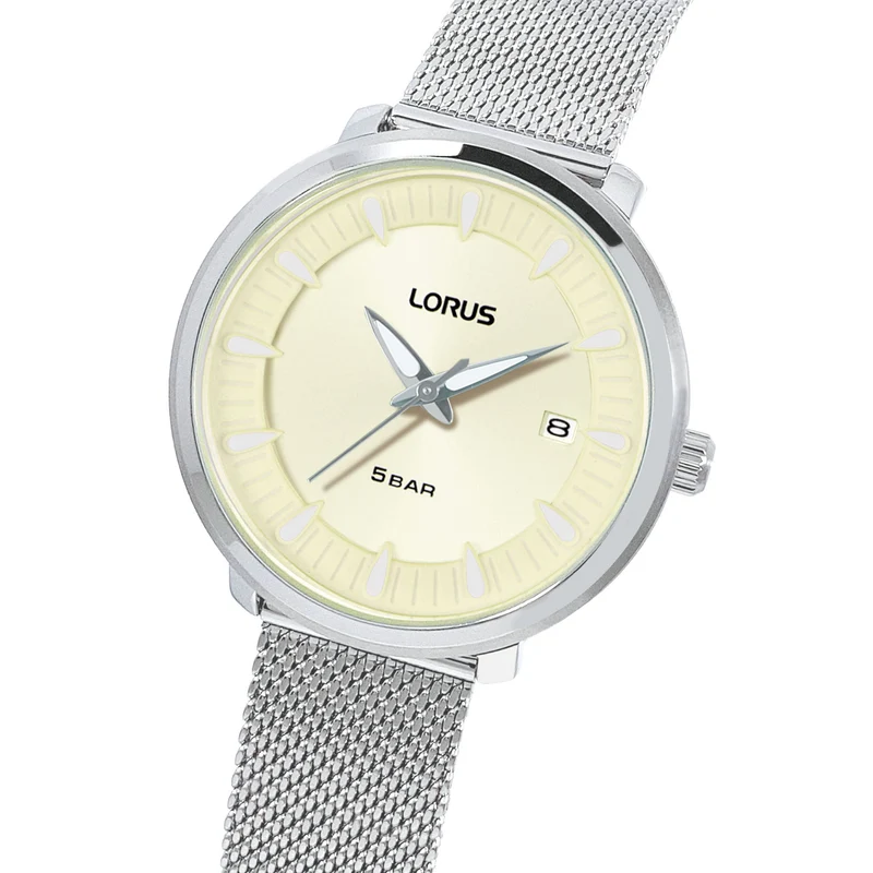 Lorus RG809DX9 Damenuhr Creme • Mineralglas • Edelstahl-Mesharmband