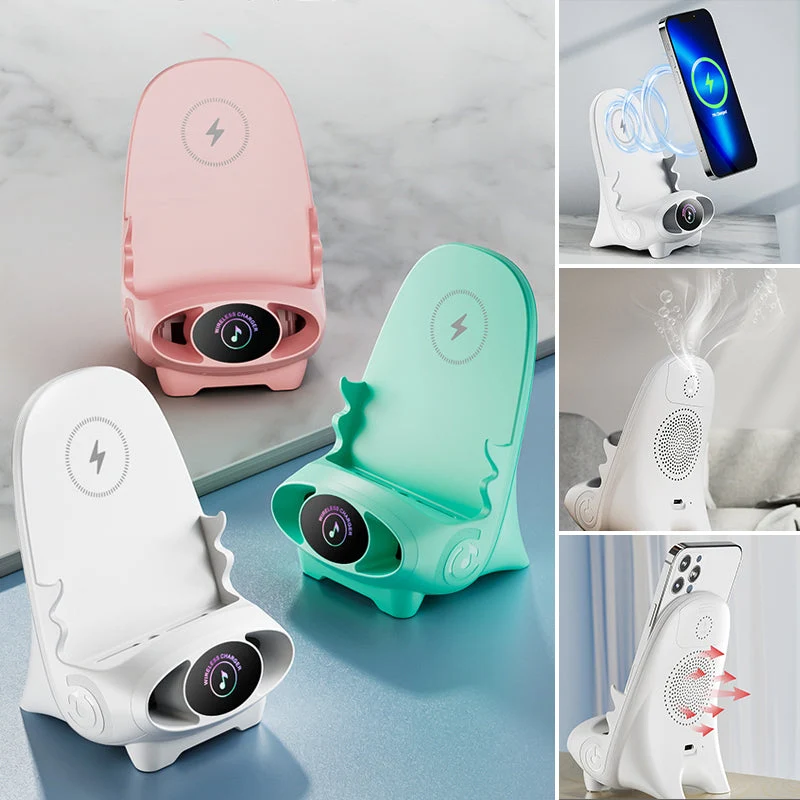 Draadloze Telefoonlader met Stoelvorm Houder Geluidversterker Standaard Functie Smartphone Opladen Bureaustandaard | Sansoti