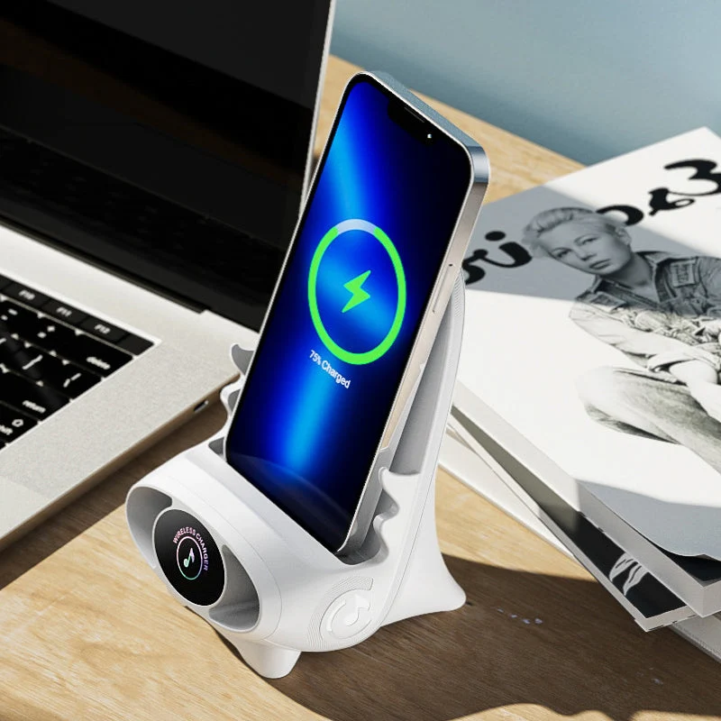 Draadloze Telefoonlader met Stoelvorm Houder Geluidversterker Standaard Functie Smartphone Opladen Bureaustandaard | Sansoti