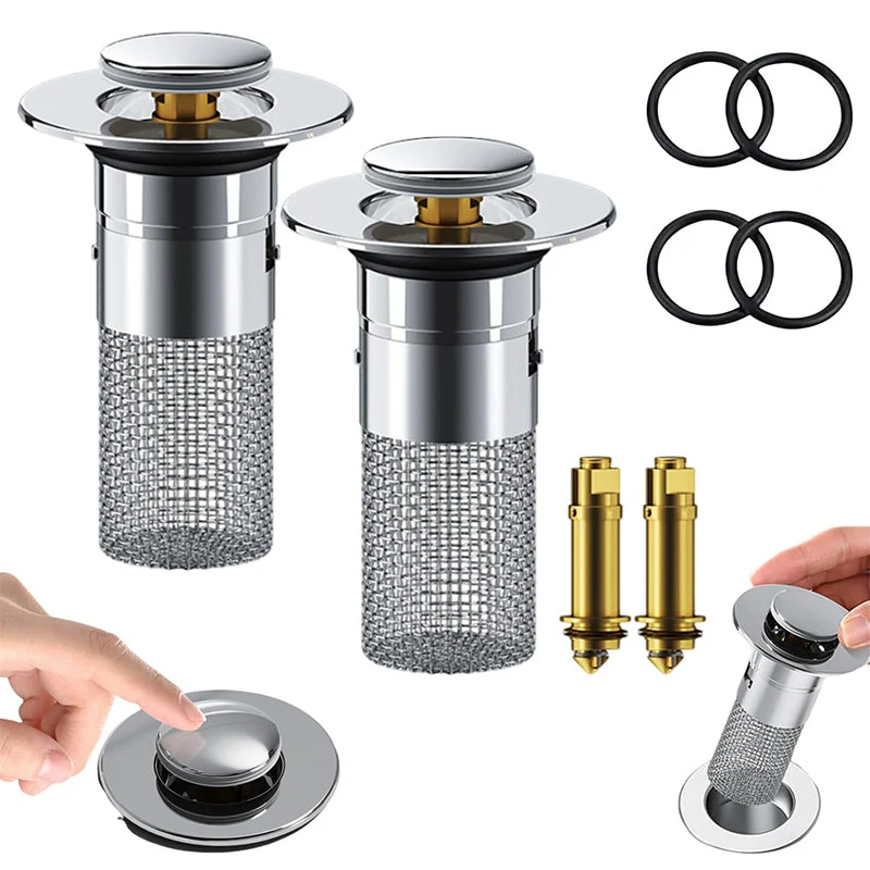 Pop-up Wastafelplug met Haarfilter RVS Afvoerputje Badkamer Wasbak Universeel Verstoppingvrij Afvoer | Sansoti