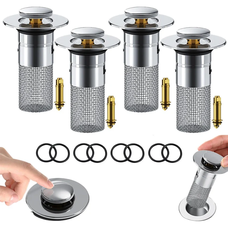 Pop-up Wastafelplug met Haarfilter RVS Afvoerputje Badkamer Wasbak Universeel Verstoppingvrij Afvoer | Sansoti